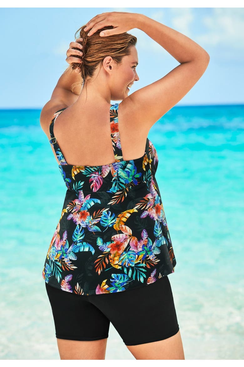 A-Line Flowy V-Neck Tankini Top With Built-In Bra, Alternate, color, CABANA GLOW TROPICAL