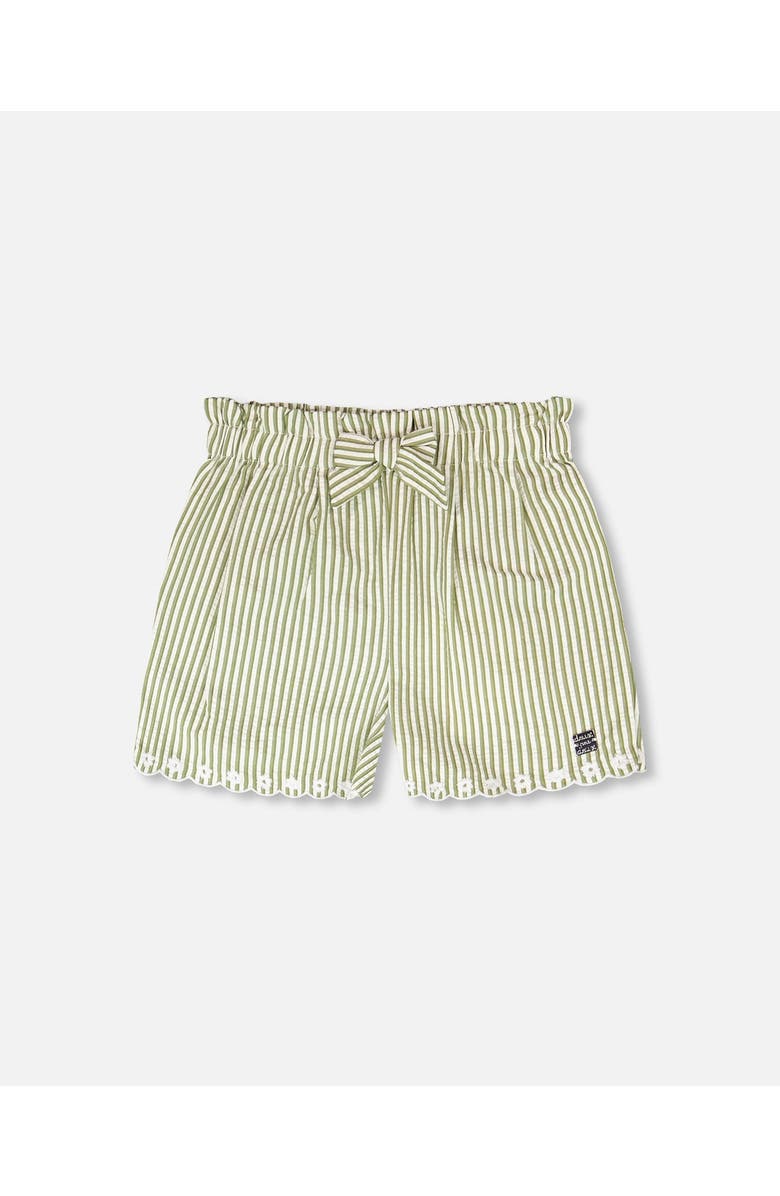Deux par Deux Stripes with Embroidery Flared Shorts, Main, color, Green & Off White Stripes