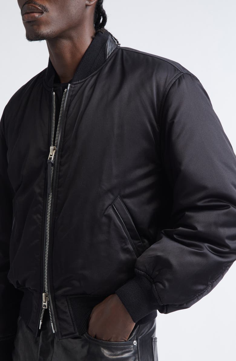 TOM FORD Soft Silk Satin Bomber Jacket, Alternate, color, Black/ Green