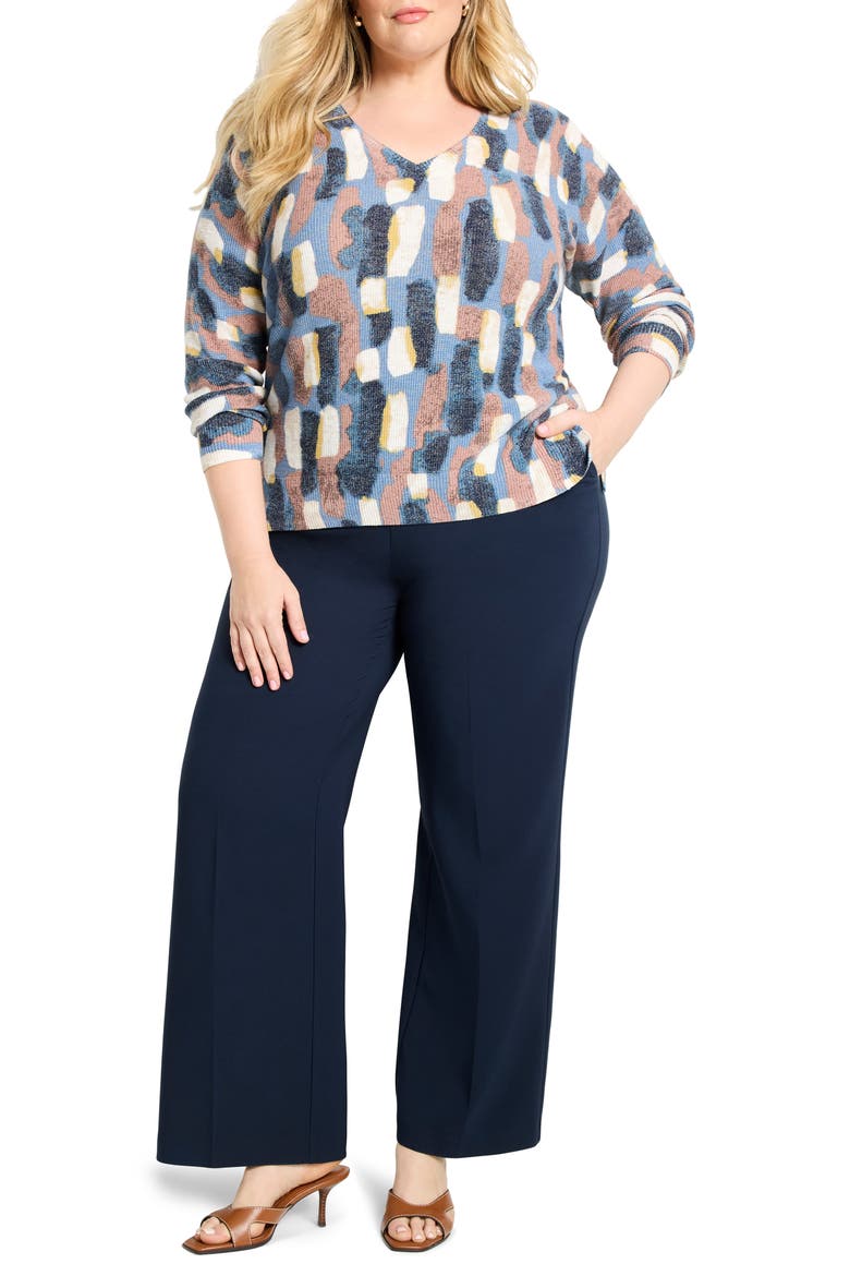 Brushstrokes Waffle Stitch V-Neck Sweater, Alternate, color, NEUTRAL MULTI