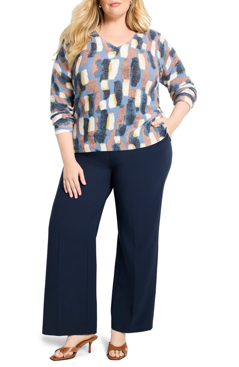 NIC+ZOE Brushstrokes Waffle Stitch V-Neck Sweater, Alternate, color, Neutral Multi