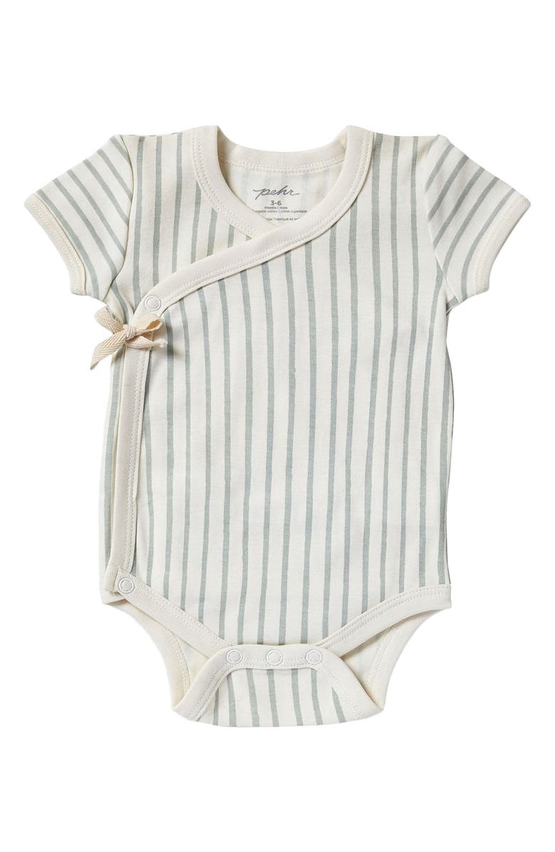 Pehr Stripes Away Organic Cotton Wrap Bodysuit, Main, color, Stripes Away Sea