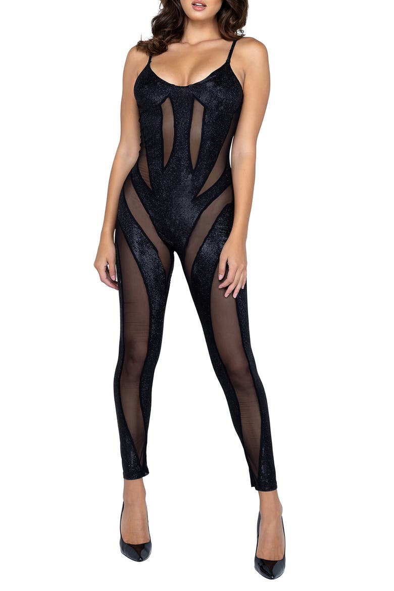 Shimmer Skin Bodysuit, Main, color, BLACK