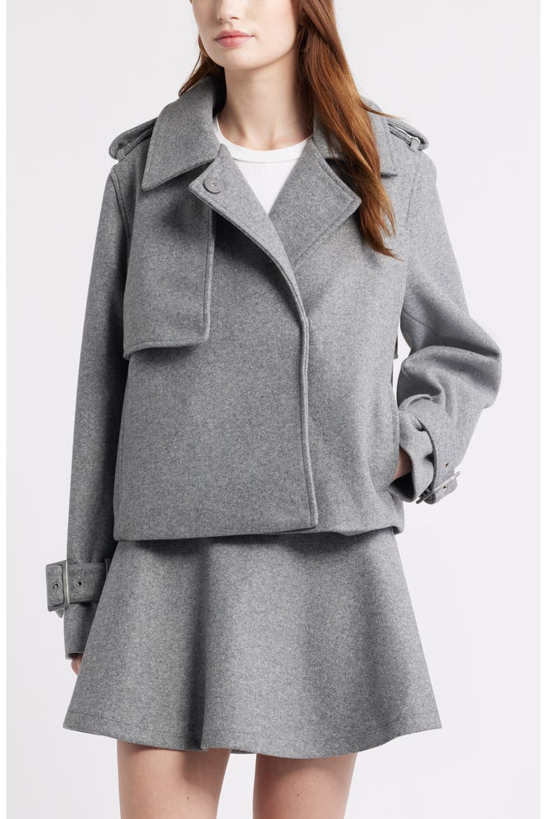 Crop Trench Coat, Alternate, color, GREY DARK HEATHER