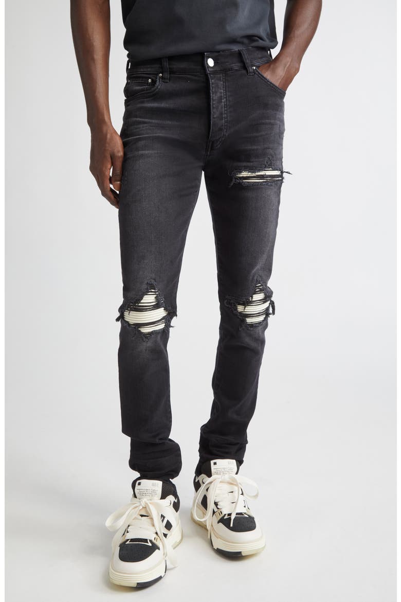 MX1 Ultrasuede Patched Skinny Jeans, Main, color, VINTAGE BLACK