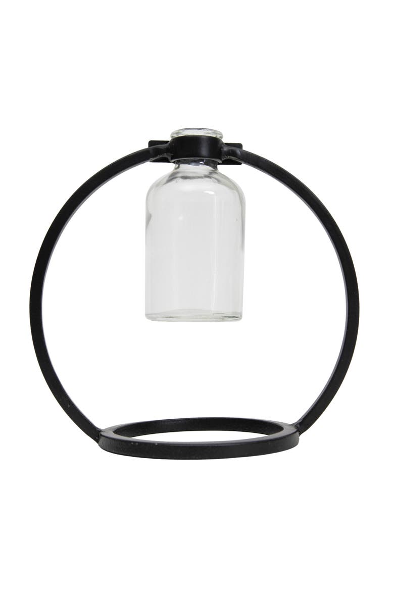 Black Metal & Glass Vase, Alternate, color, Black