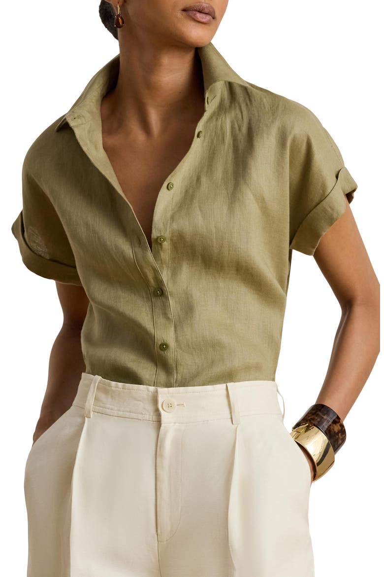 Broono Tissue Linen Button-Up Shirt, Main, color, LIGHT AGAVE GREEN