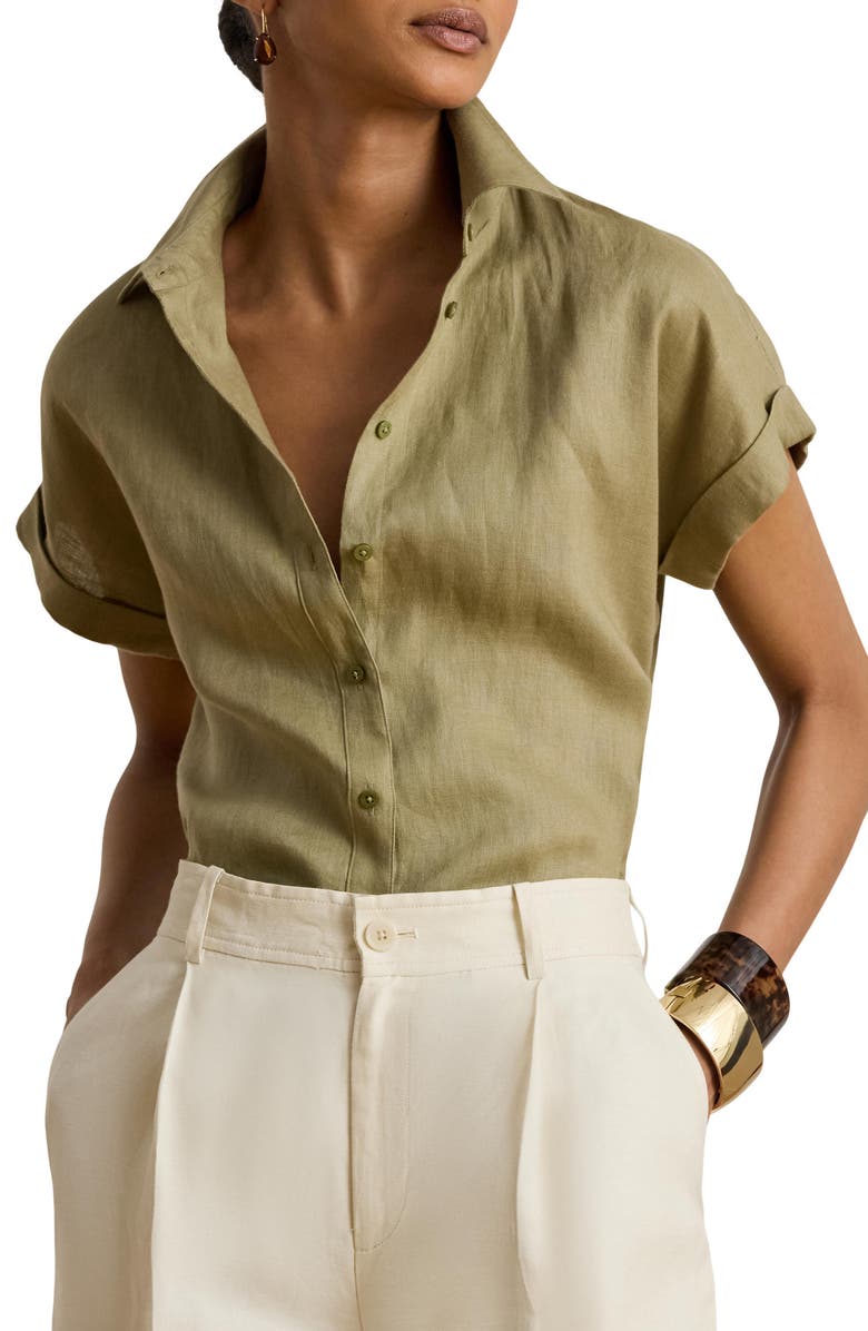 Lauren Ralph Lauren Broono Tissue Linen Button-Up Shirt, Main, color,