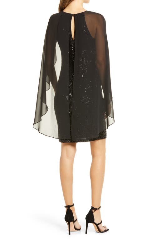 Vince Camuto Sequin Long Cape Sleeve Sheath Cocktail Dress In Black