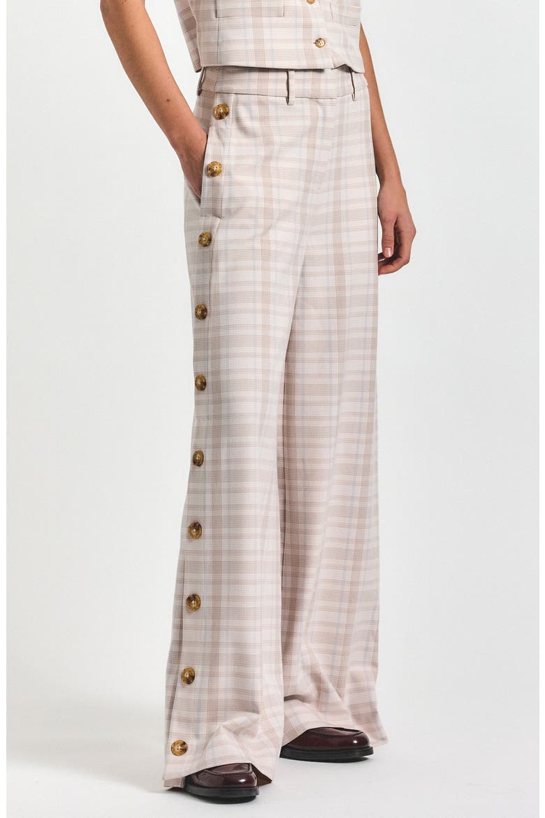 Carter Button Wide Leg Pants, Main, color, TAUPE/ BLUE PLAID