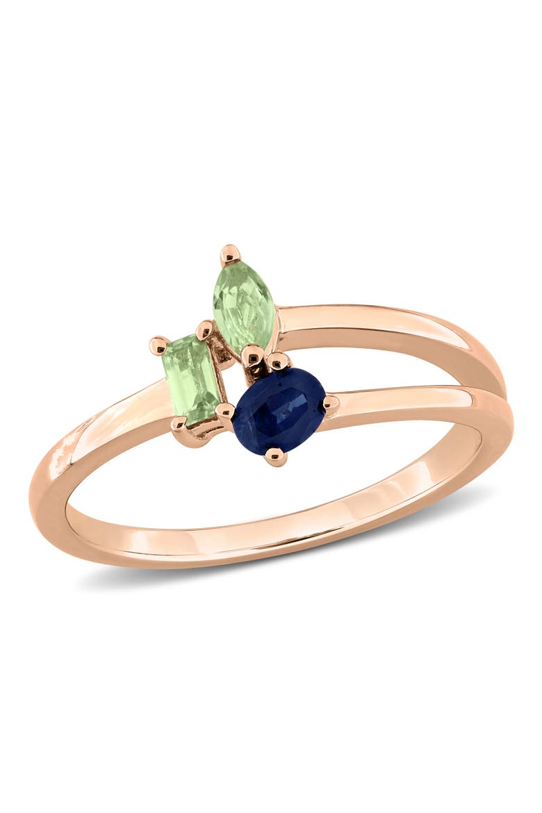 Gemstone 3-Stone Cluster Split-Shank Ring, Main, color, Sapphire/Rose-Plated