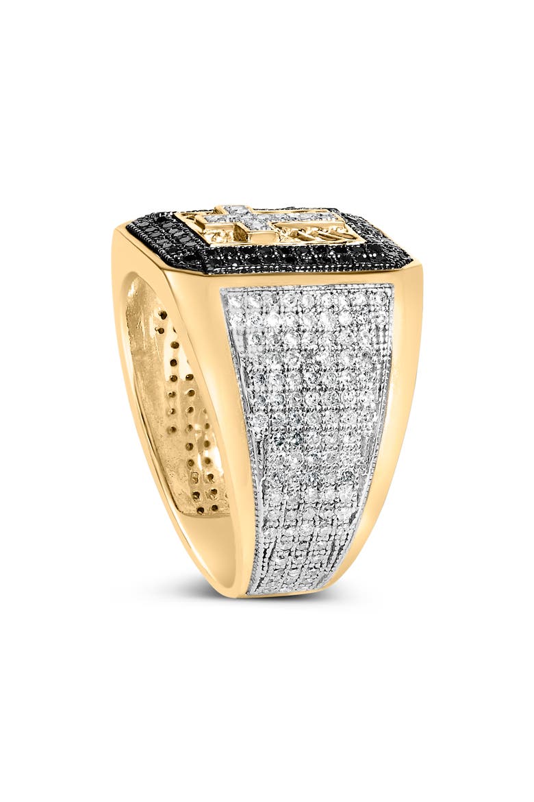 Men's 10K Yellow Gold 1 1/2 ctw White and Black Diamond Cross Signet Ring, Alternate, color, Yellow Gold