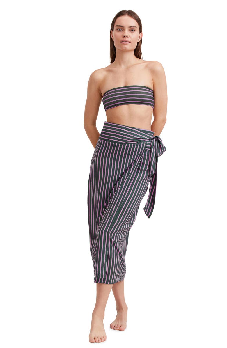 Au Naturel by Gottex Printed stripe long sarong skirt swim cover up, Main, color, 