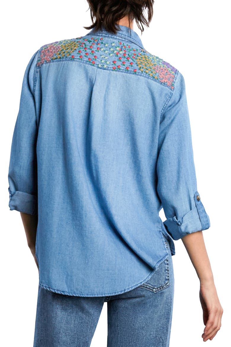 Flower Patch Embroidered Denim Button-Up Shirt, Alternate, color, DENIM