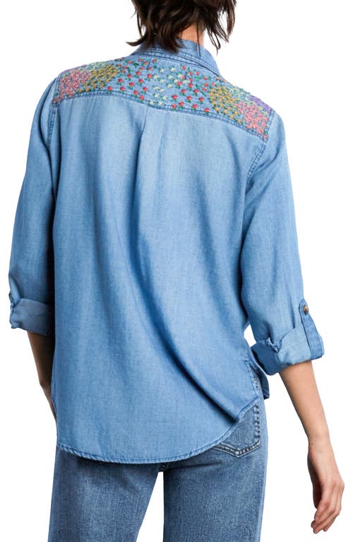 BILLY T BILLY T FLOWER PATCH EMBROIDERED DENIM BUTTON-UP SHIRT 