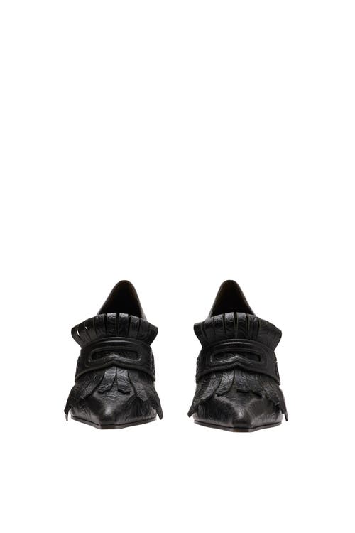 Burberry Embossed Cameo Fringe Pumps In Black