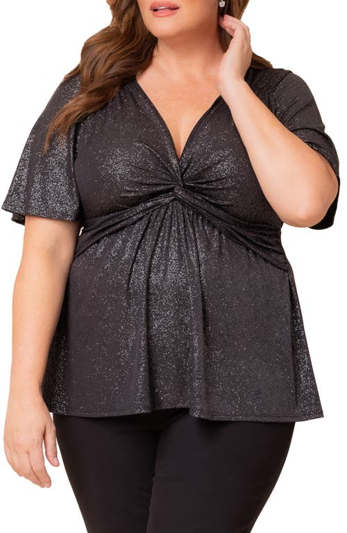 Kiyonna Galaxy Glitter Twist Front Top In Silver Starlight