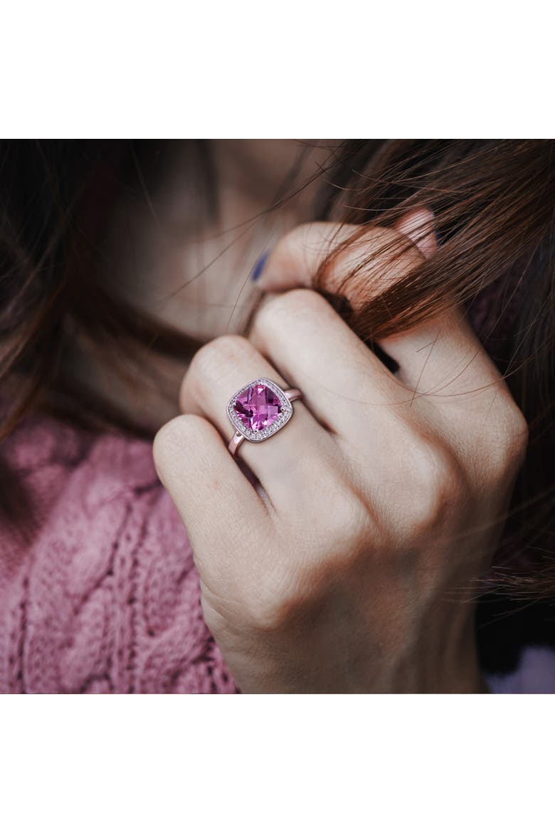 Pink Topaz & Diamond Cushion Halo Ring 10k, Alternate, color, Pink Topaz