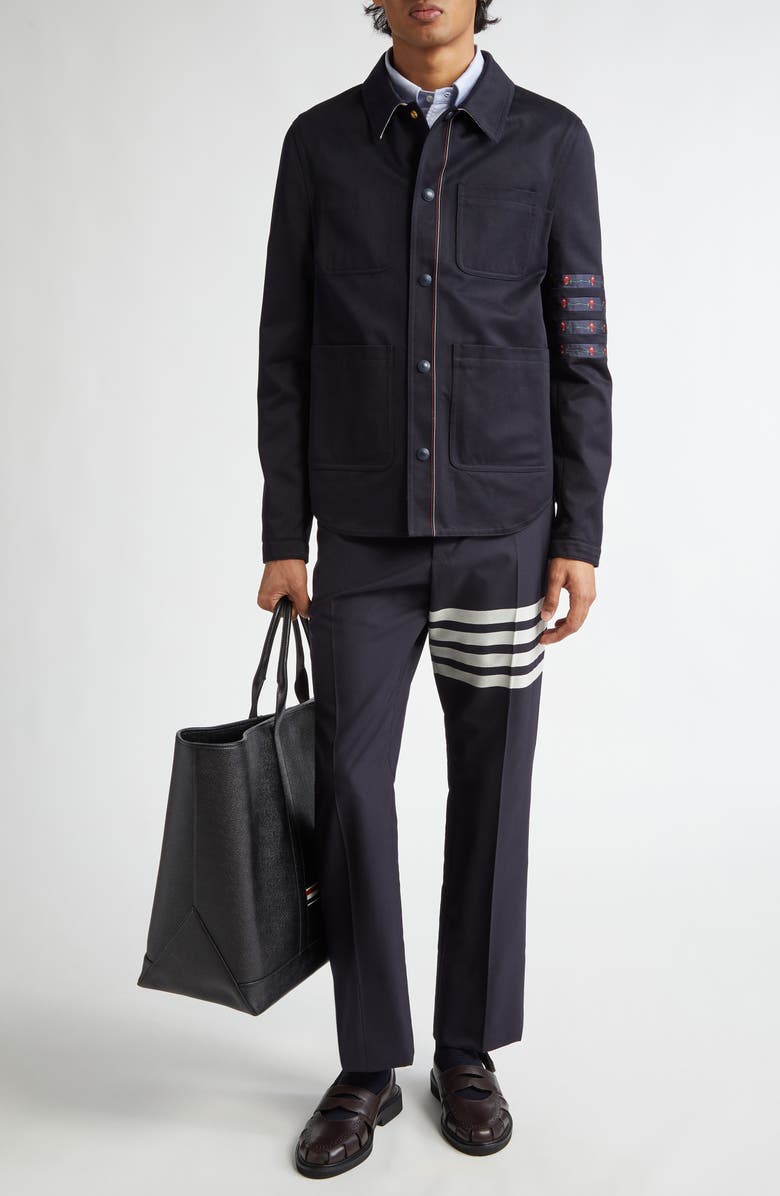 Thom Browne Rose Embroidered 4-Bar Cotton Shirt Jacket, Alternate, color, 