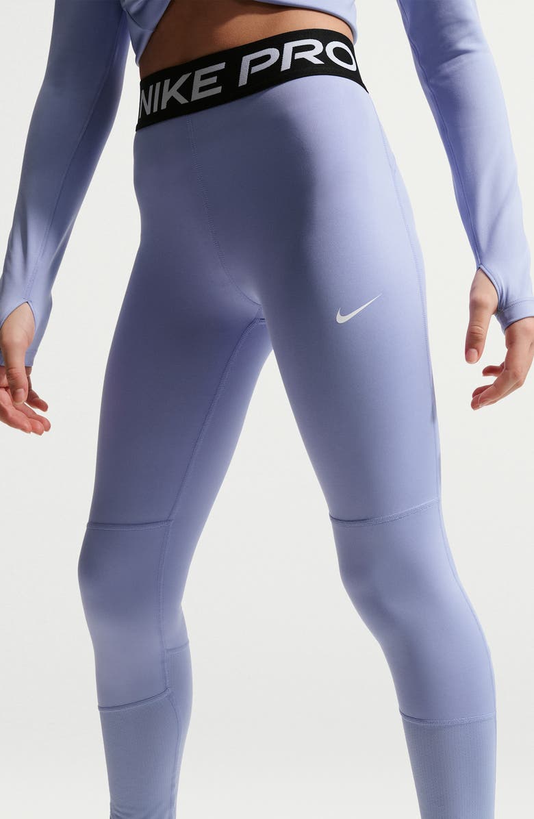 Nike Kids' Pro Leggings, Alternate, color, Light Thistle/ Black/ White