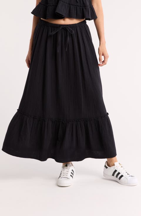 Cotton Gauze Tiered Maxi Skirt