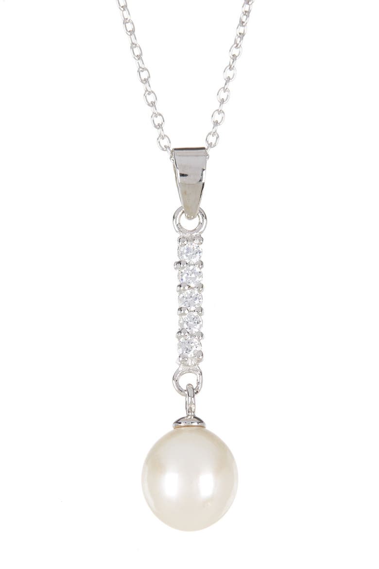 Dangling CZ & 8-9mm Pearl Necklace & Earrings Set, Alternate, color, NATURAL WHITE