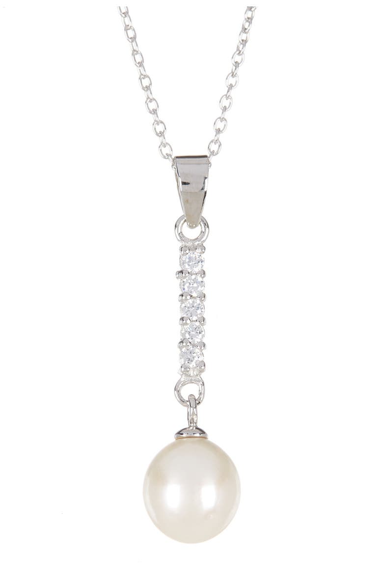 SPLENDID PEARLS Dangling CZ & 8-9mm Pearl Necklace & Earrings Set, Alternate, color, Natural White