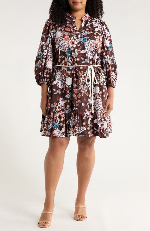 Journee Floral Jazlyn Tie Waist Dress (Plus)
