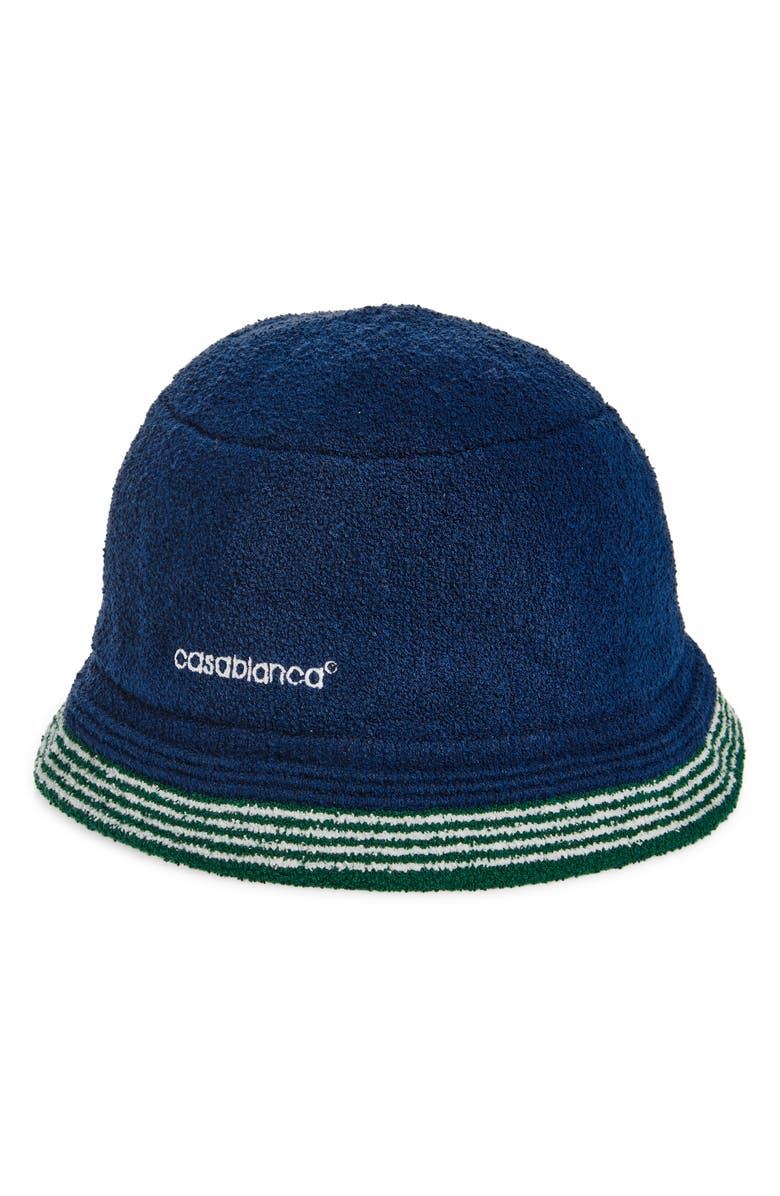 Casablanca Stripe Logo Embroidered Bucket Hat, Main, color, 