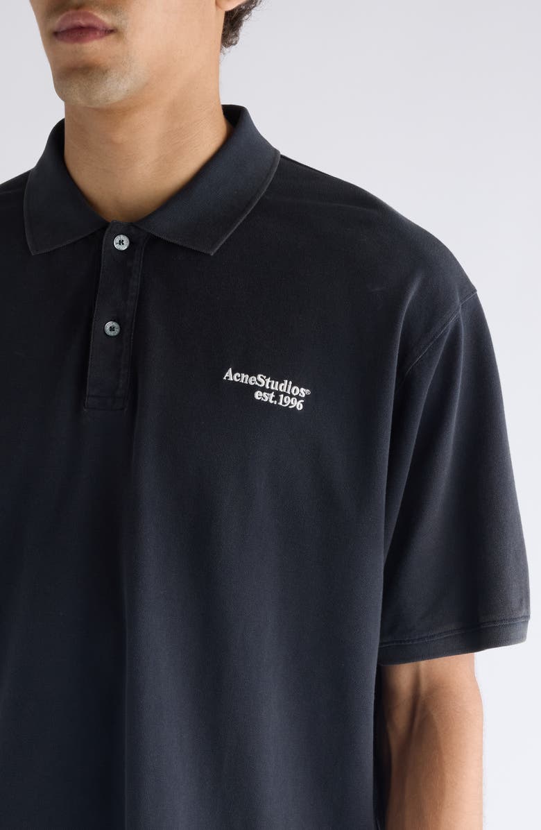 Acne Studios Egnes Logo Cotton Piqué Polo, Alternate, color, Black