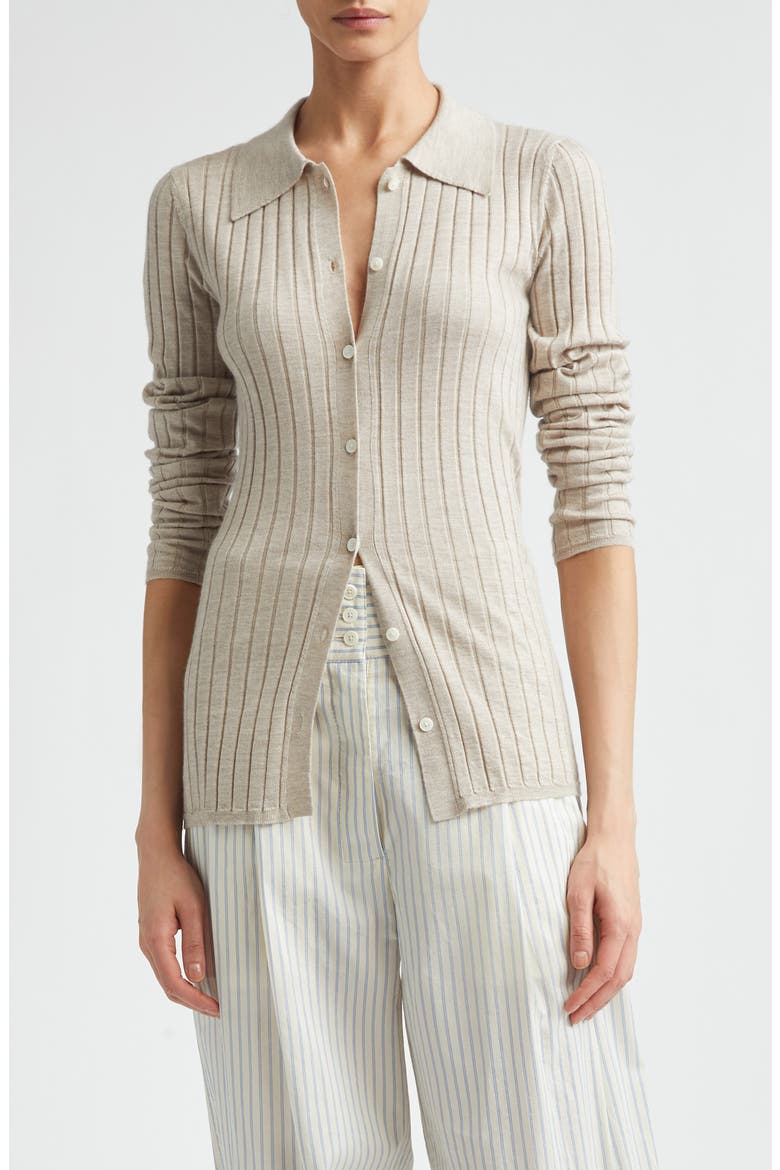 Slim Fit Cashmere & Silk Rib Cardigan, Main, color, OAT MELANGE