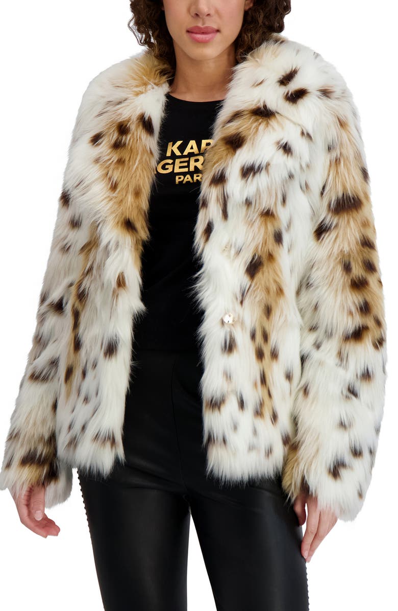 KARL LAGERFELD PARIS Snow Leopard Spot Faux Fur Coat, Alternate, color, Leopard