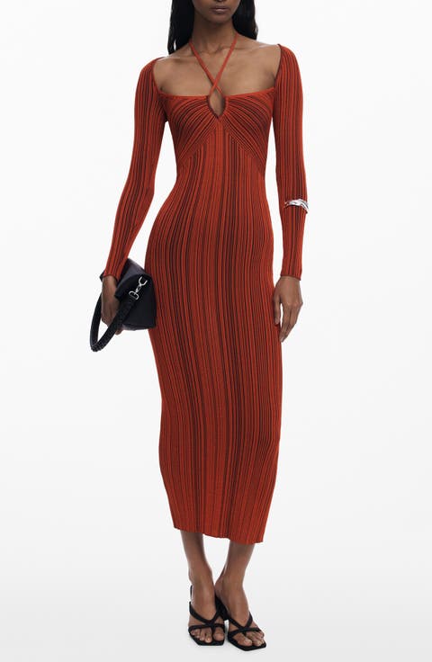 Variegated Rib Long Sleeve Knit Dress