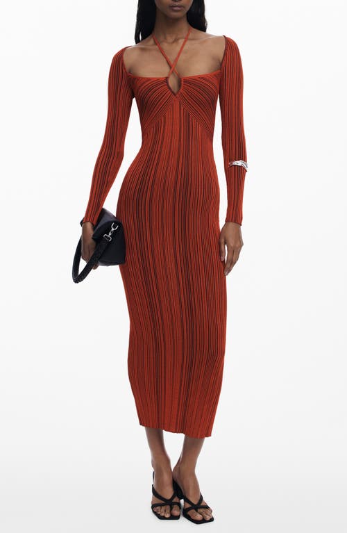 Desigual Variegated Rib Long Sleeve Knit Dress In Red