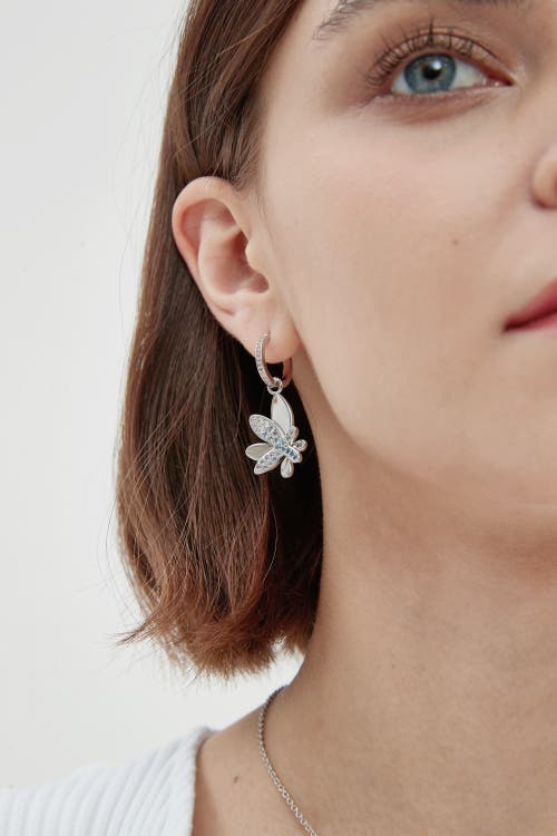 Classicharms Women's Blue / Silver Silver Gradient Blue Pavé Diamond Butterfly Dangle Drop Hoop Earrings In Metallic