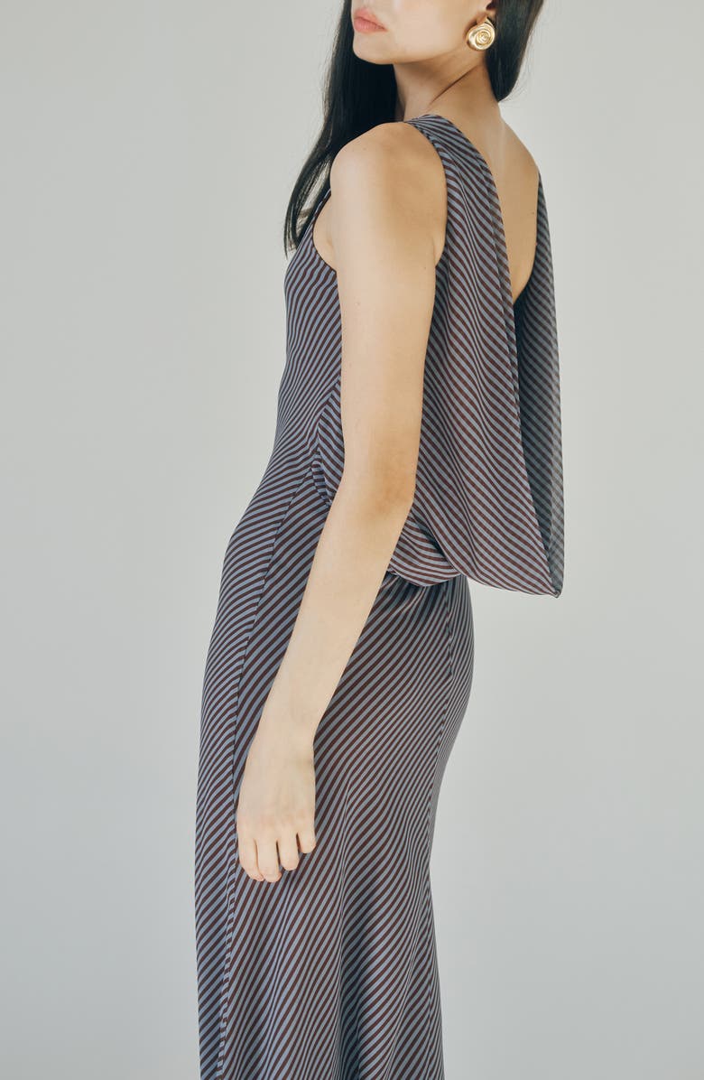 MAUDE CLUB Micca Stripe Drape Back Dress, Alternate, color, Blue Brown Stripe