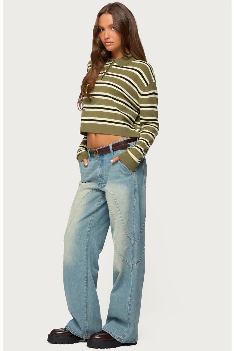 Shelby Stripe Crop Polo Sweater, Alternate, color, OLIVE