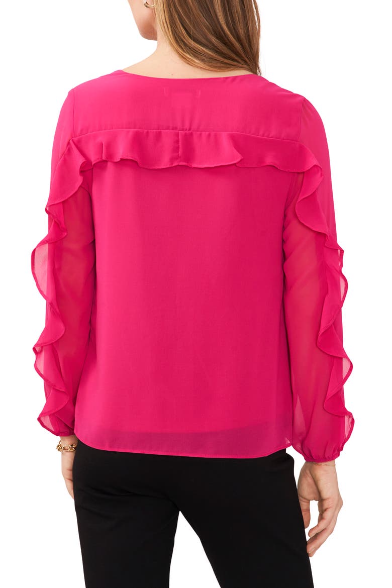Ruffle Sleeve V-Neck Blouse, Alternate, color, POWER PINK