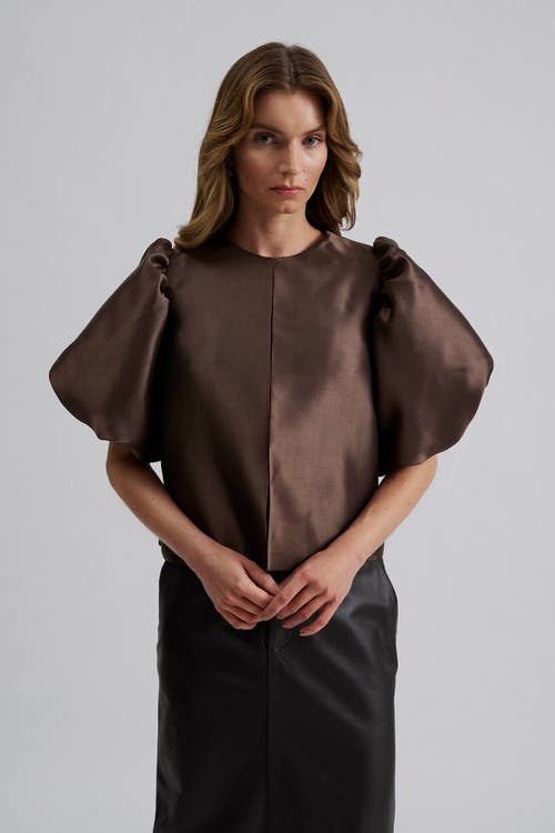 Malina Cleo Pouf Balloon Sleeve Blouse In Brown