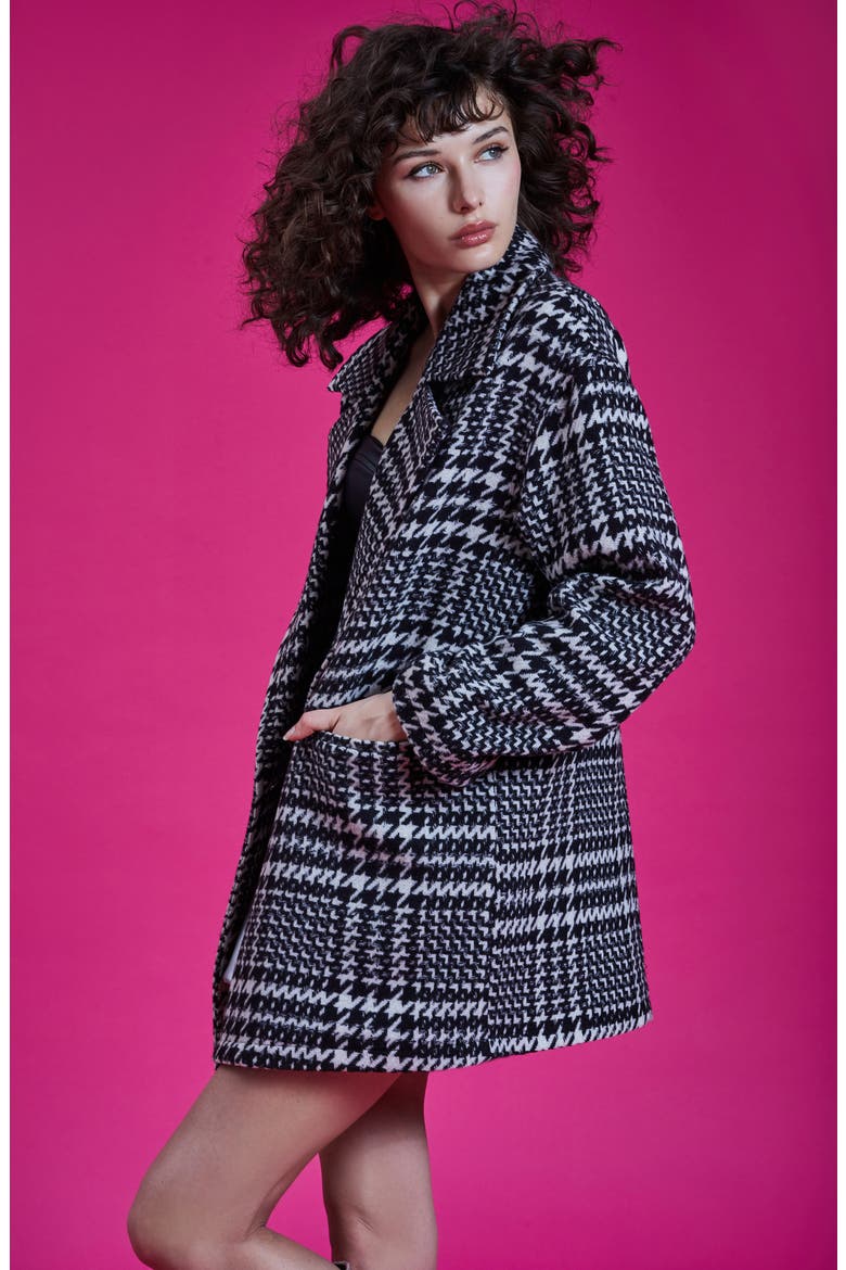 Houndstooth Plaid Oversize Wool Blend Coat, Alternate, color, BLACK AND WHITE HOUNDSTOOTH