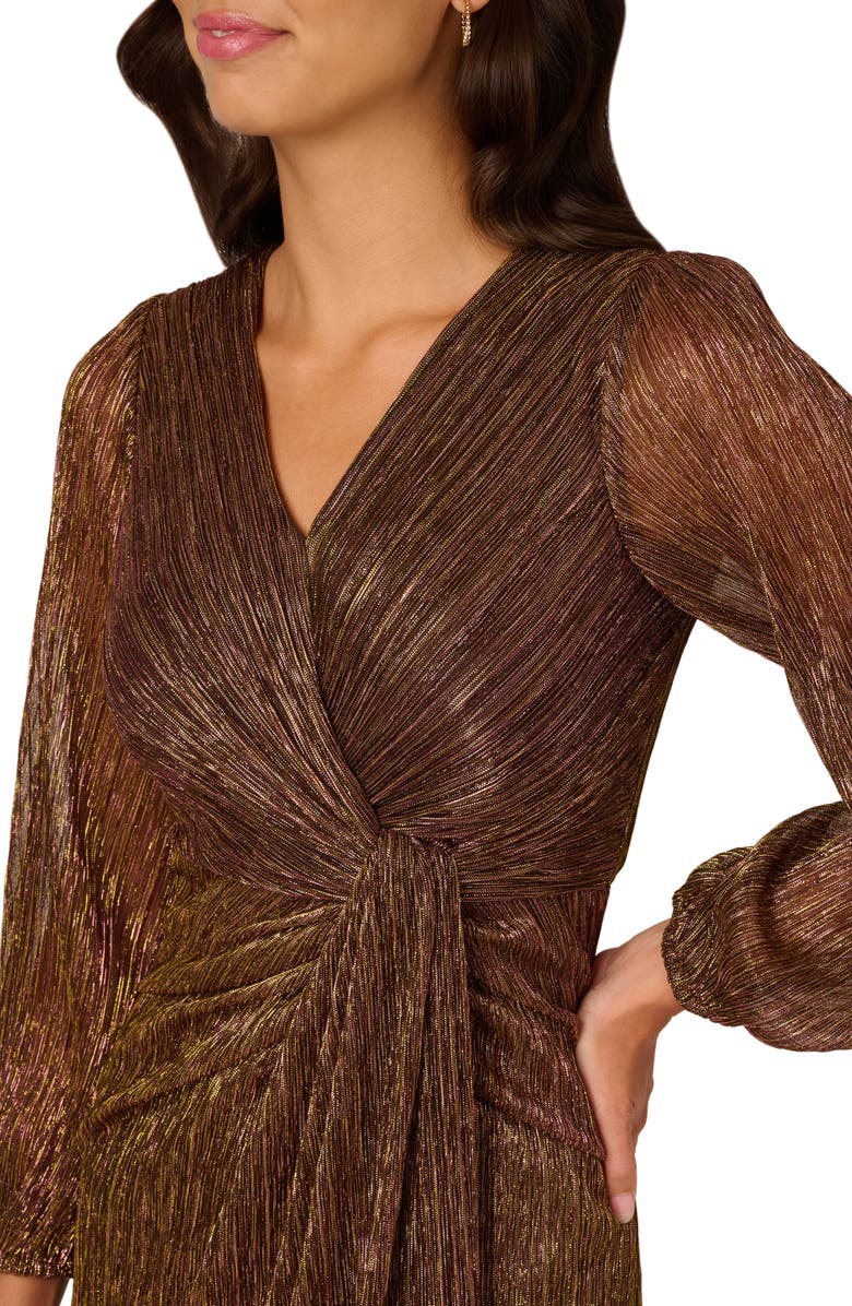 Adrianna Papell Metallic Long Sleeve Mesh Evening Gown, Alternate, color, 