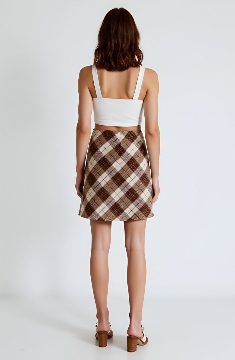 Modenaire Plaid A-Line Front-Seam Detail Mini Skirt, Alternate, color, 