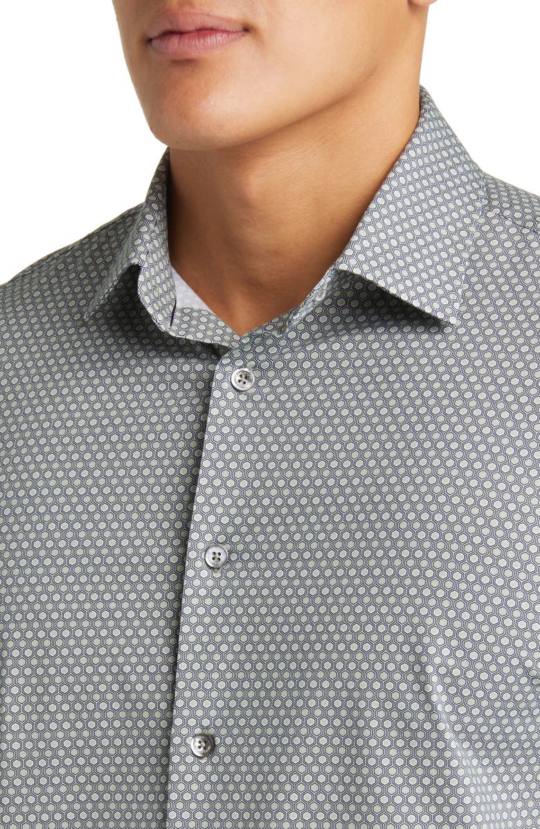 Bugatchi James OoohCotton<sup>®</sup> Honeycomb Print Button-Up Shirt, Alternate, color, Sage
