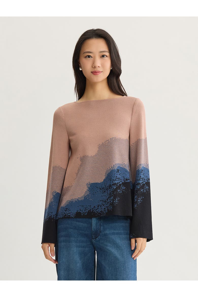 Landscape Bell Sleeve Knit Top, Main, color, Charmeuse/Stardust/Black