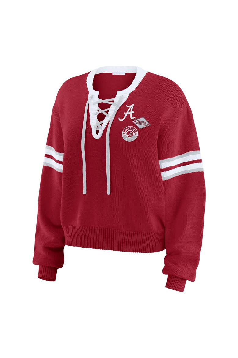 Women's WEAR by Erin Andrews Crimson Alabama Crimson Tide Lace-Up Pullover Sweater, Alternate, color, Crimson