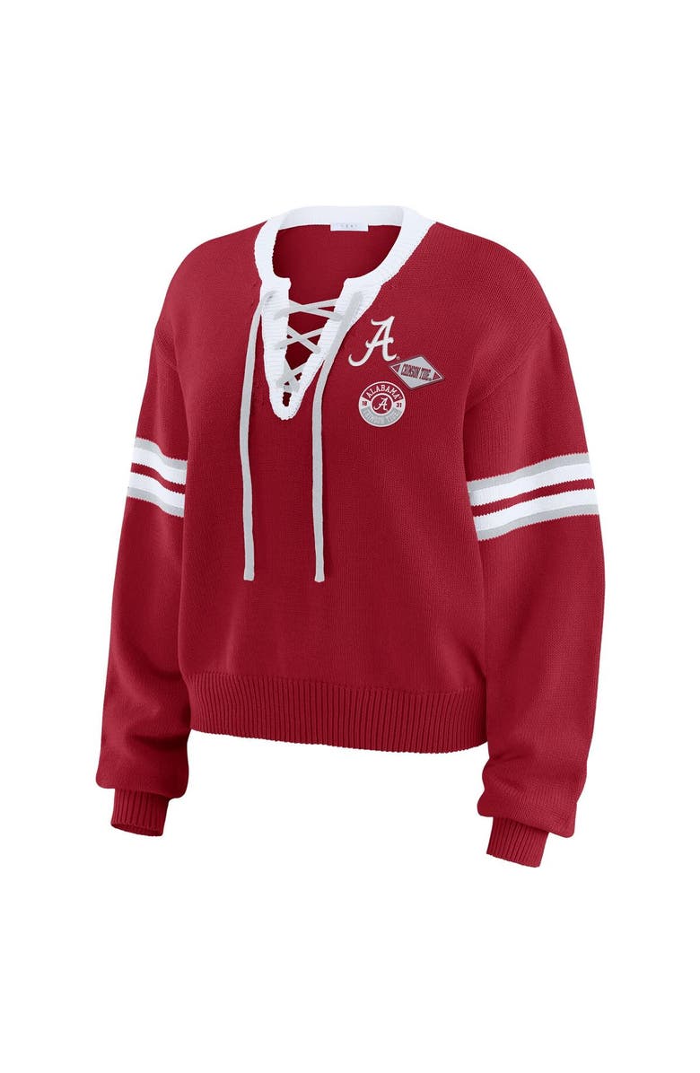 WEAR by Erin Andrews Women's WEAR by Erin Andrews Crimson Alabama Crimson Tide Lace-Up Pullover Sweater, Alternate, color, Crimson