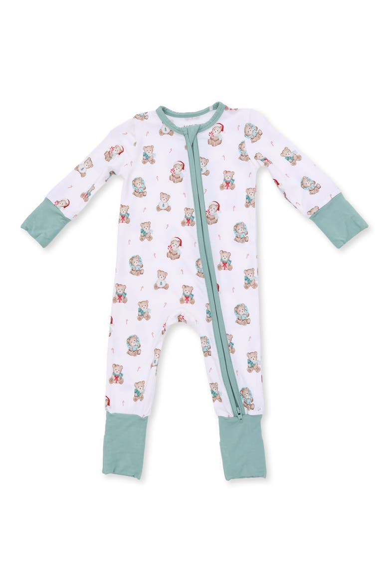 Christmas Teddy Bears Zip Romper, Main, color, IVORY GREEN