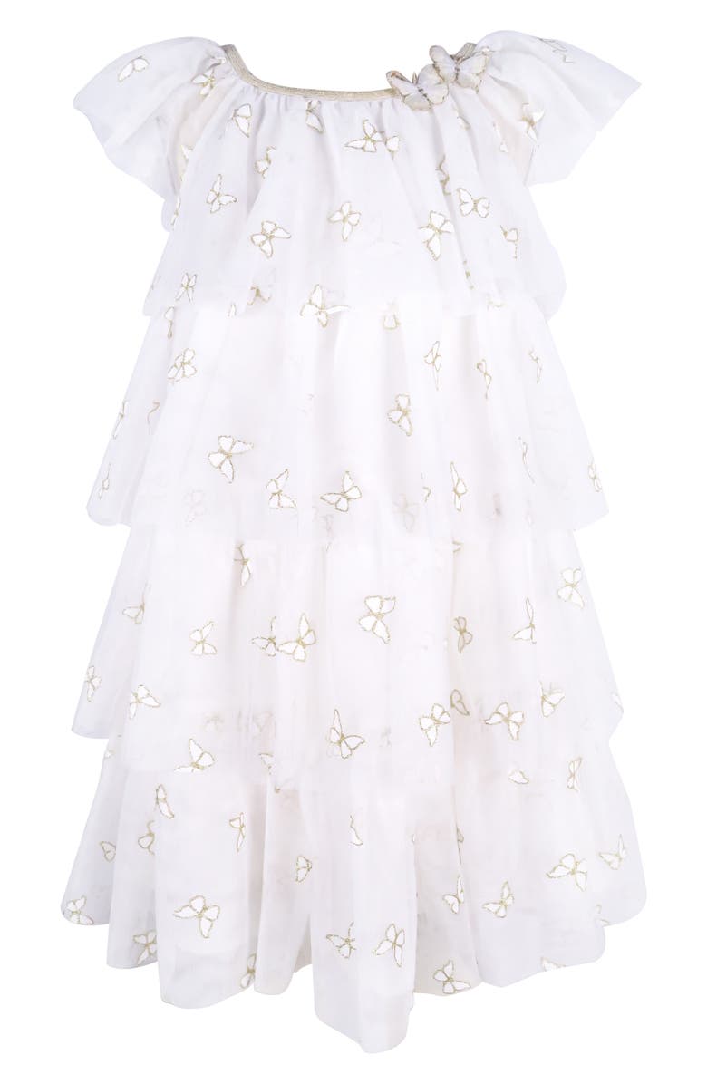 Zunie Kids' Embroidered Butterfly Tiered Party, Main, color, Ivory/ Gold