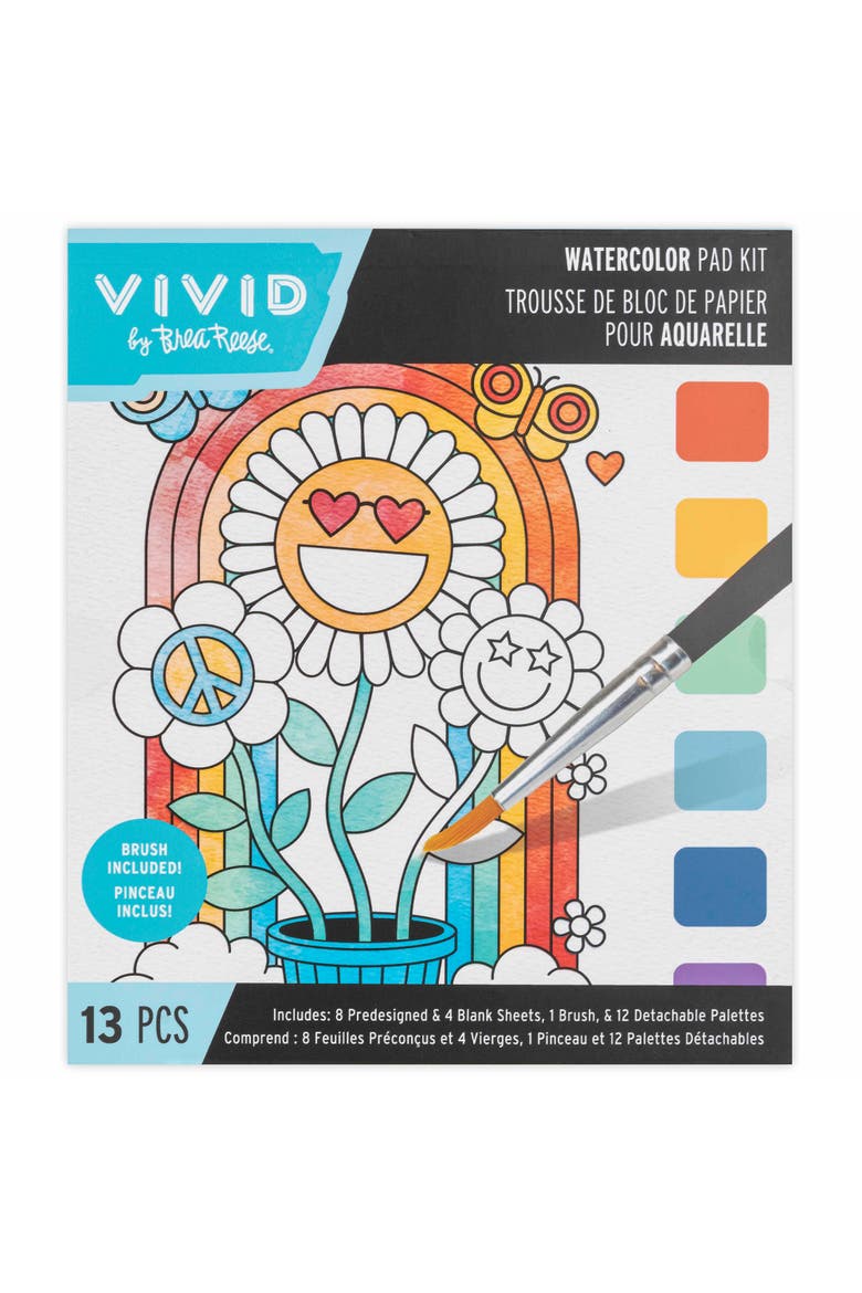 Watercolor Pad Kit, Rainbow, 8 Retro Groovy Themed Design, Main, color, Multicolored