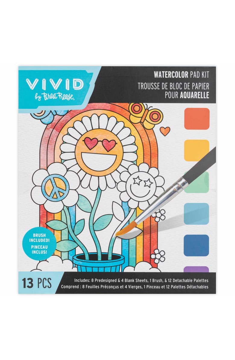 Brea Reese Vivid Watercolor Pad Kit, Rainbow, 8 Retro Groovy Themed Design, Main, color, Multicolored